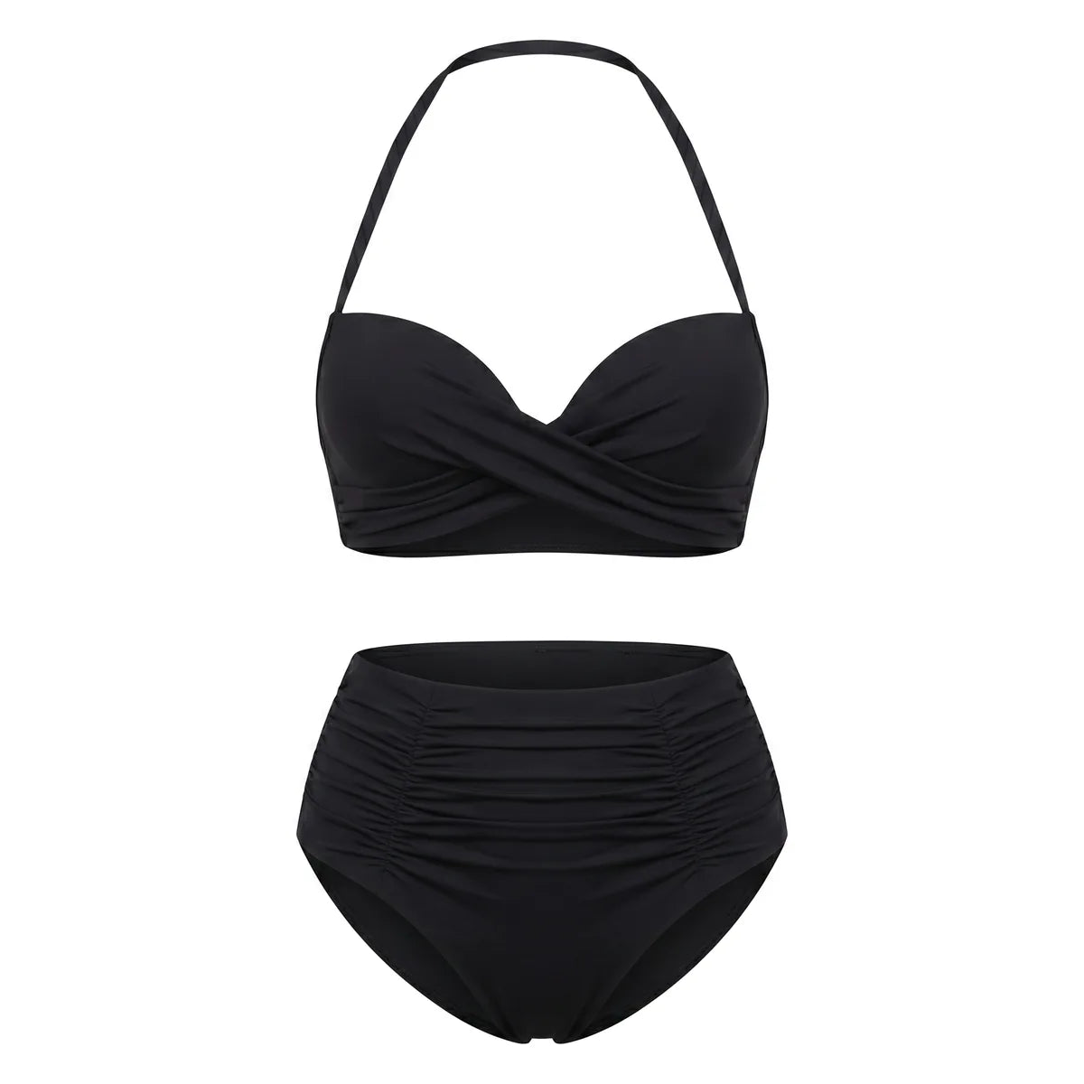 Bikini push up 2 pièces Elya noir packshot produit fond blanc — haut bandeau + culotte taille haute