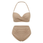 Bikini push up 2 pièces Elya beige packshot produit fond blanc — haut bandeau + culotte taille haute