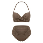 Bikini push up 2 pièces Elya taupe packshot produit fond blanc — haut bandeau + culotte taille haute