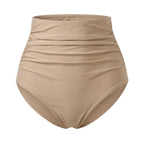 Culotte taille haute bikini gainant Elya beige — packshot produit fronces effet ventre plat