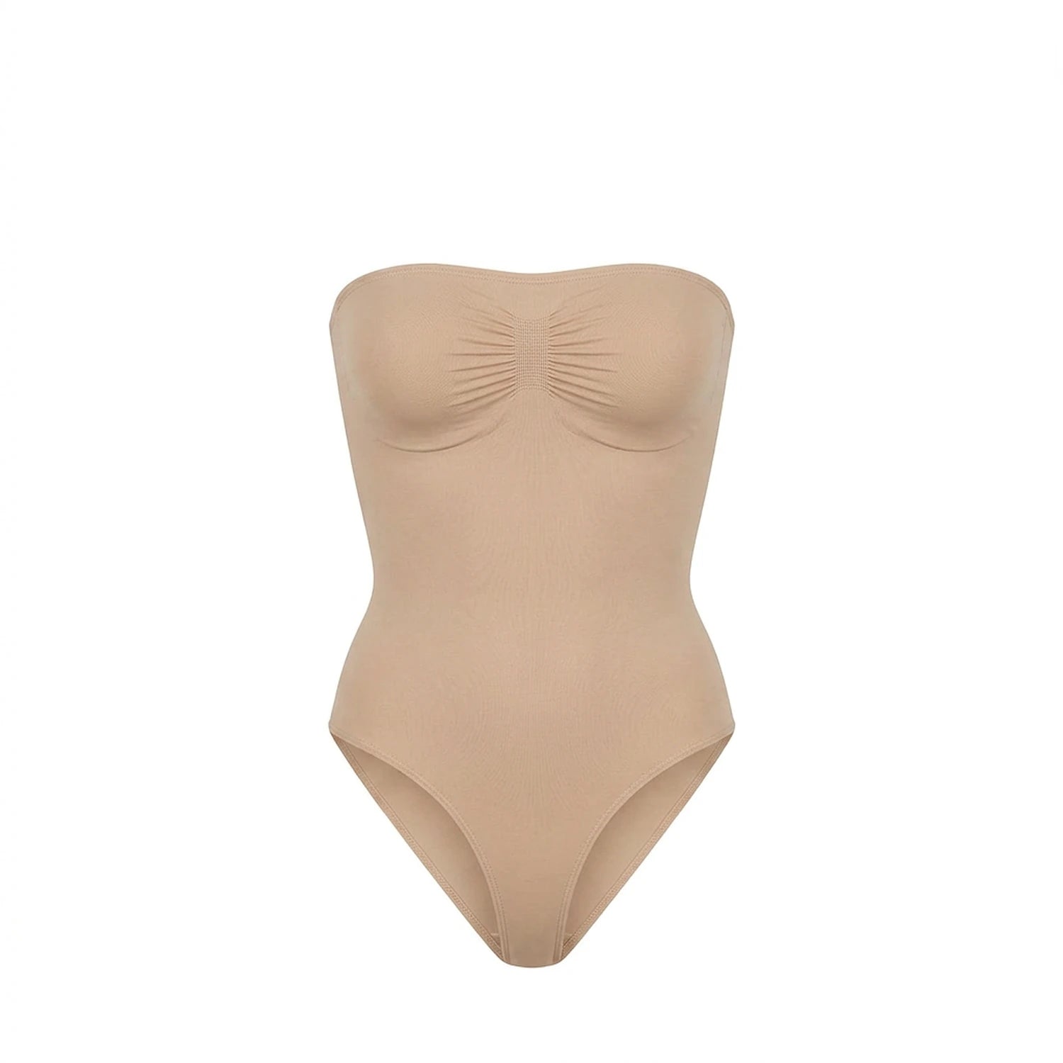 Body bustier gainant beige packshot — sans bretelles, bande silicone, finition seamless