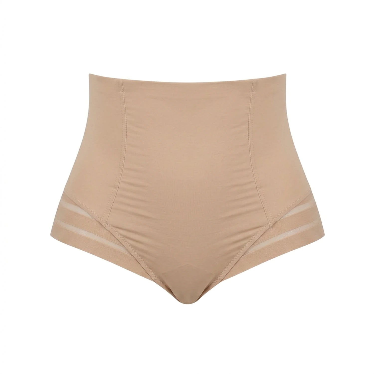 Culotte gainante invisible beige packshot — bord laser, taille haute, bandes mesh transparentes