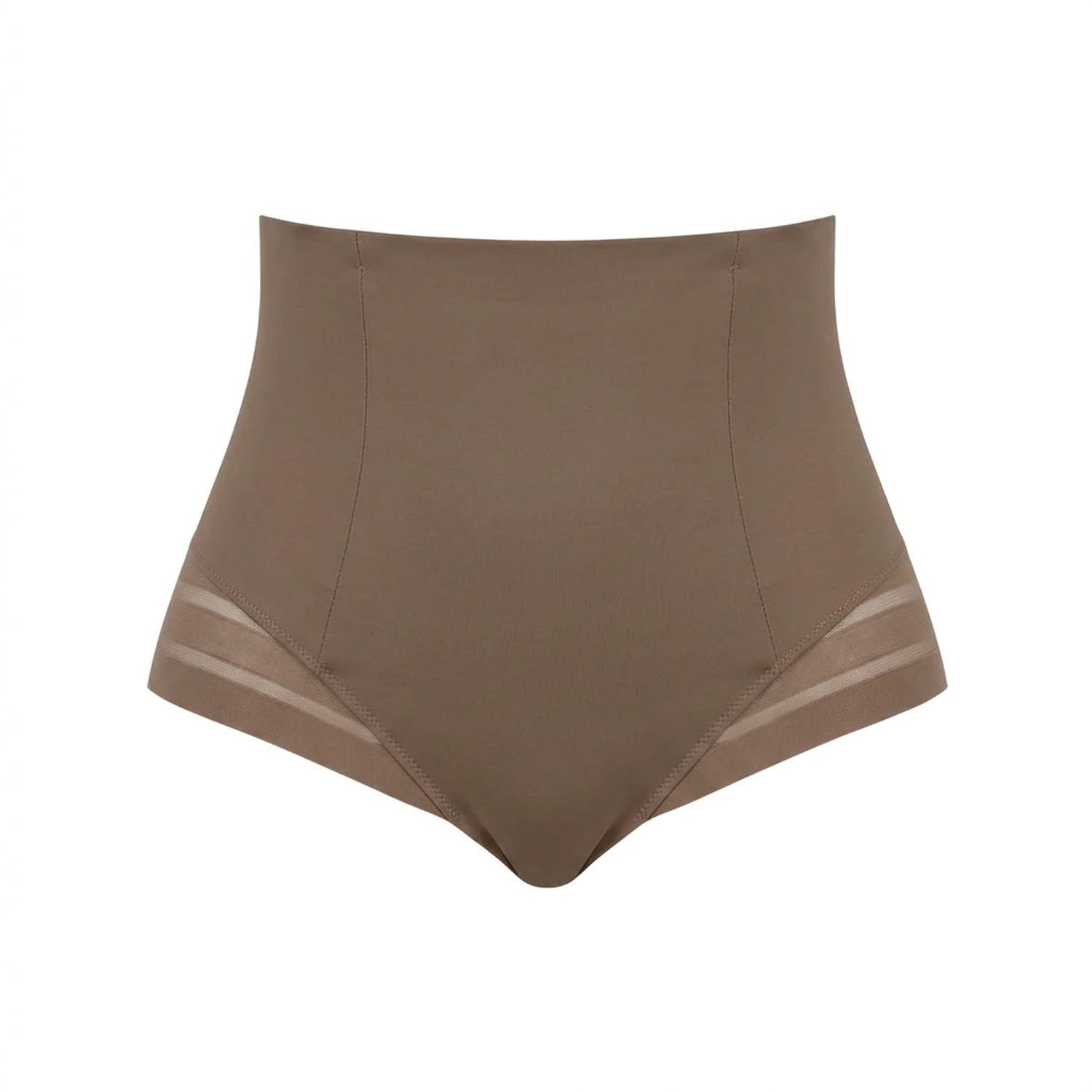 Culotte gainante invisible taupe packshot — bord laser, taille haute, bandes mesh transparentes