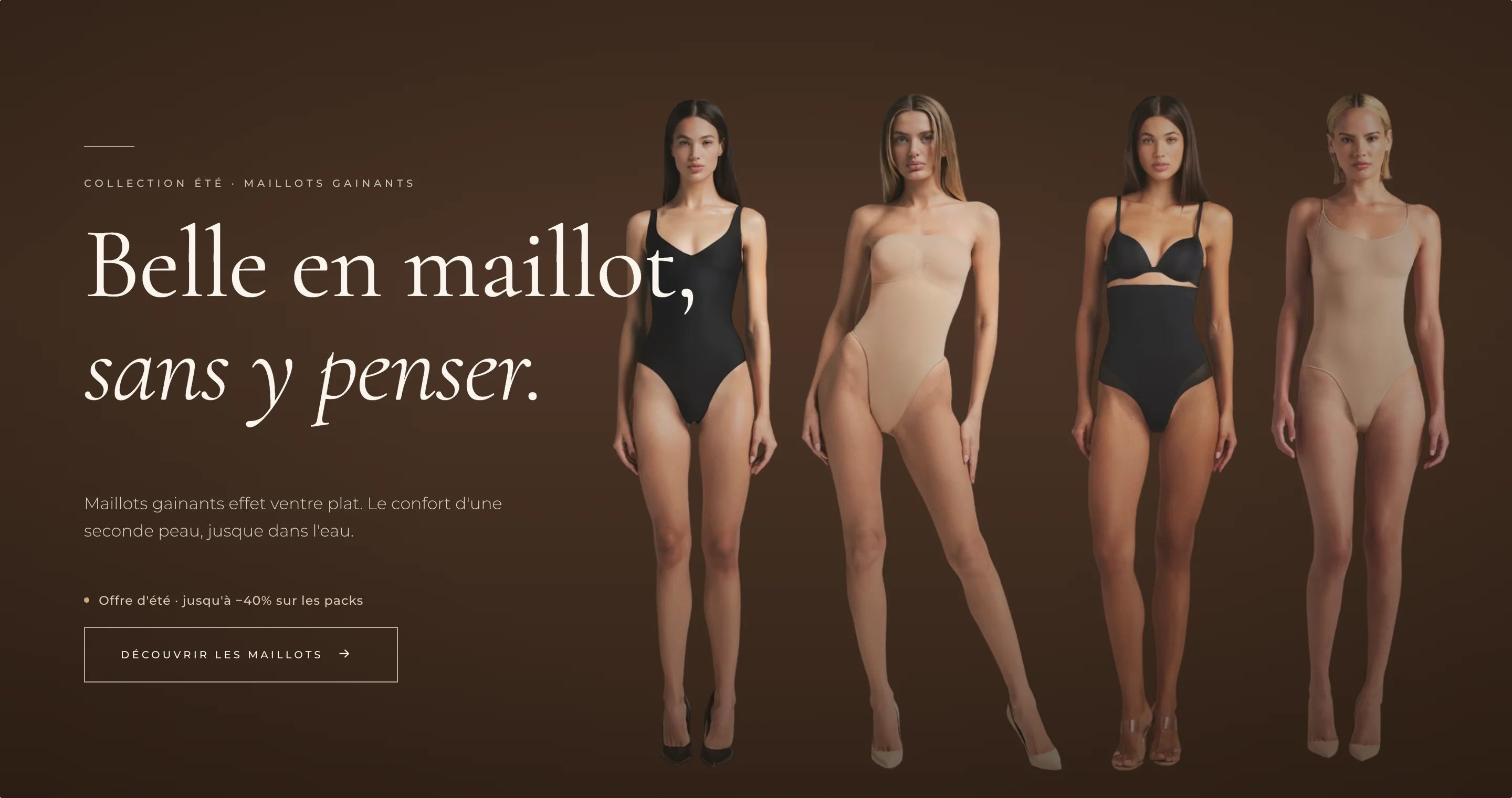 Bannière Elya été — maillots gainants effet ventre plat, collection été