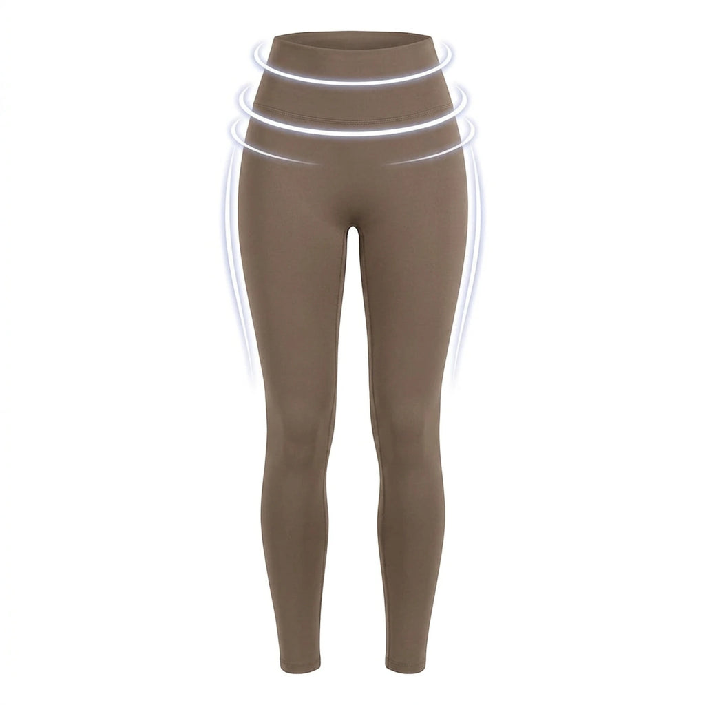Legging amincissant taille haute Elya taupe — packshot produit, zones de compression gainante