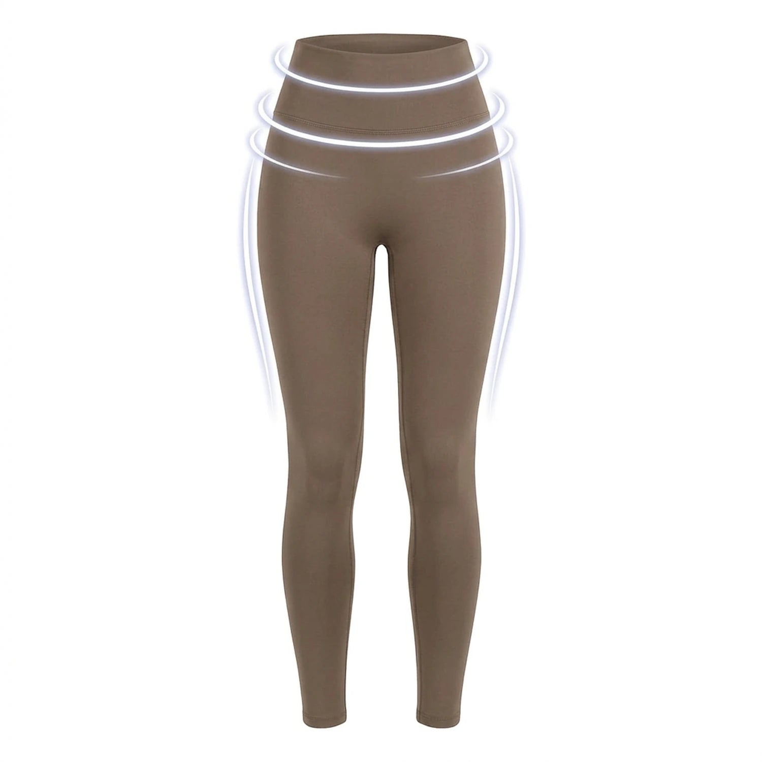 Legging amincissant taille haute Elya taupe — packshot produit, zones de compression gainante