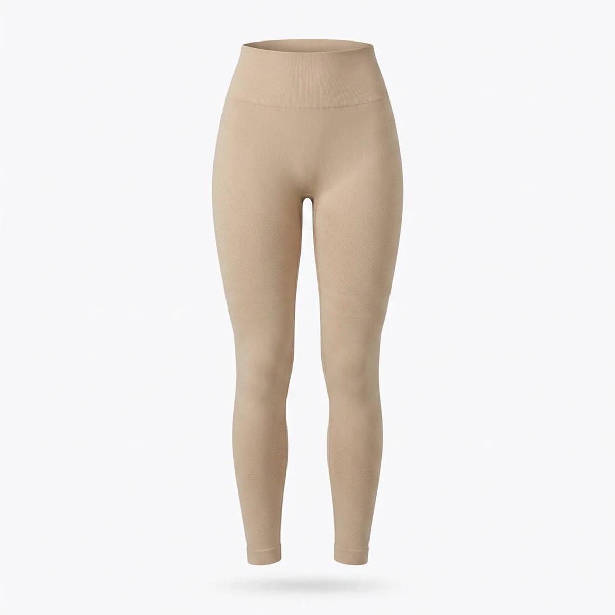 Elya beige tummy control leggings — product shot, front tummy-control panel