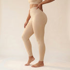 Elya beige tummy control leggings, side view — sculpted silhouette, shaping high waist, second skin