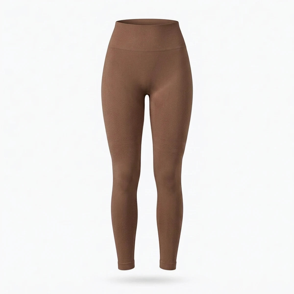 Elya brown tummy control leggings — product shot, front tummy-control panel