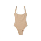 Maillot 1 pièce gainant ventre plat Elya beige — vue packshot produit fond blanc