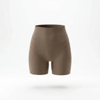 Panty gainant invisible femme — packshot produit, short mi-cuisse taupe, finition seamless invisible
